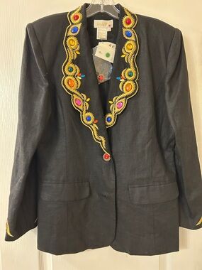 Belldini Black Blazer with Multicolor Beaded & Gold Trim